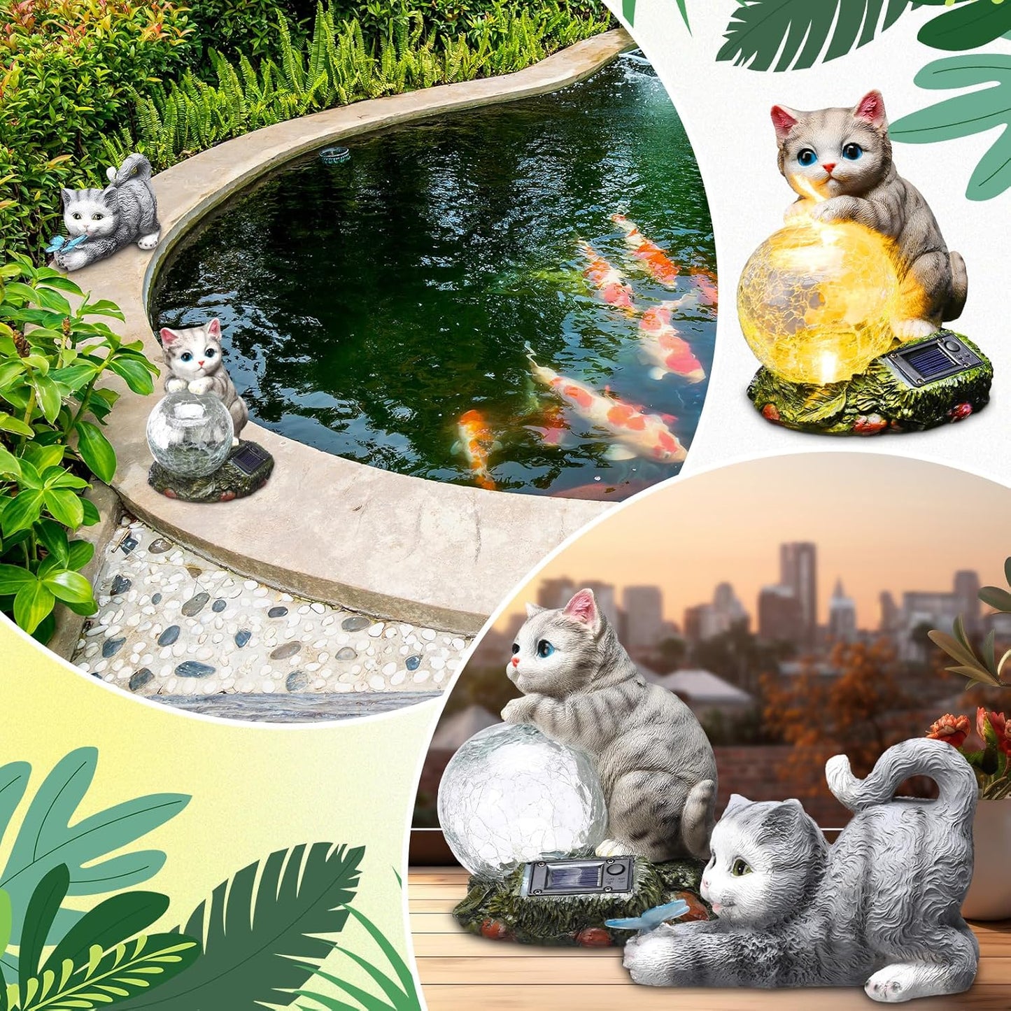 Suzile 2 Pack Solar Garden Cat Statue Lights ā Outdoor Resin Cat Figurines with LED Solar Lights, Yard & Patio Decor, Cat Lover Gifts