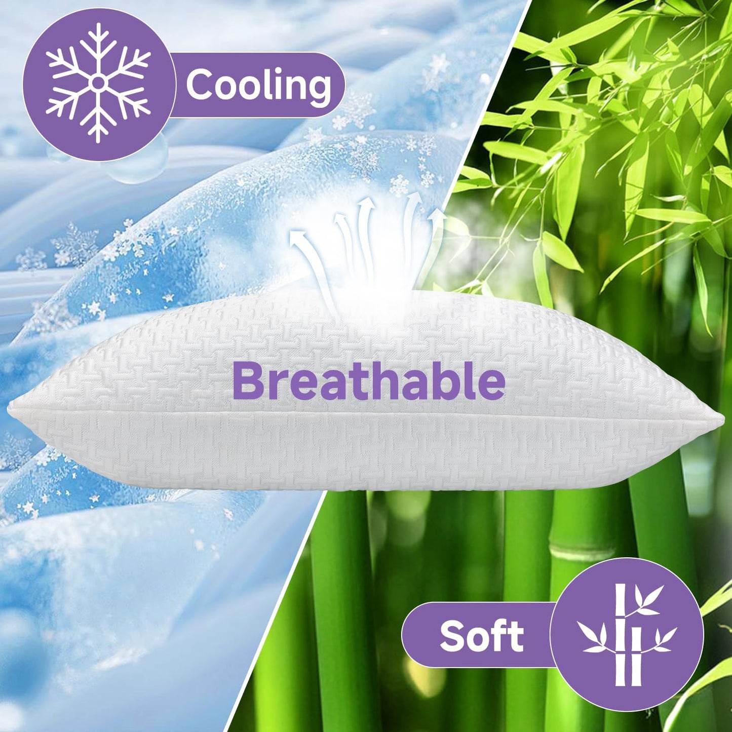 Adjustable Cooling Shredded Memory Foam Pillows Queen Size Set of 2 ā Bed Pillows for Side, Back, and Stomach Sleepers, Washable Cover, Supportive & Breathable