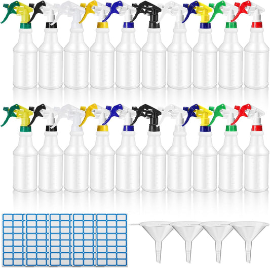 Reusable Spray Bottles for Cleaning, Gardening, Car Care – 20 Pack 16oz with Labels & Funnels
