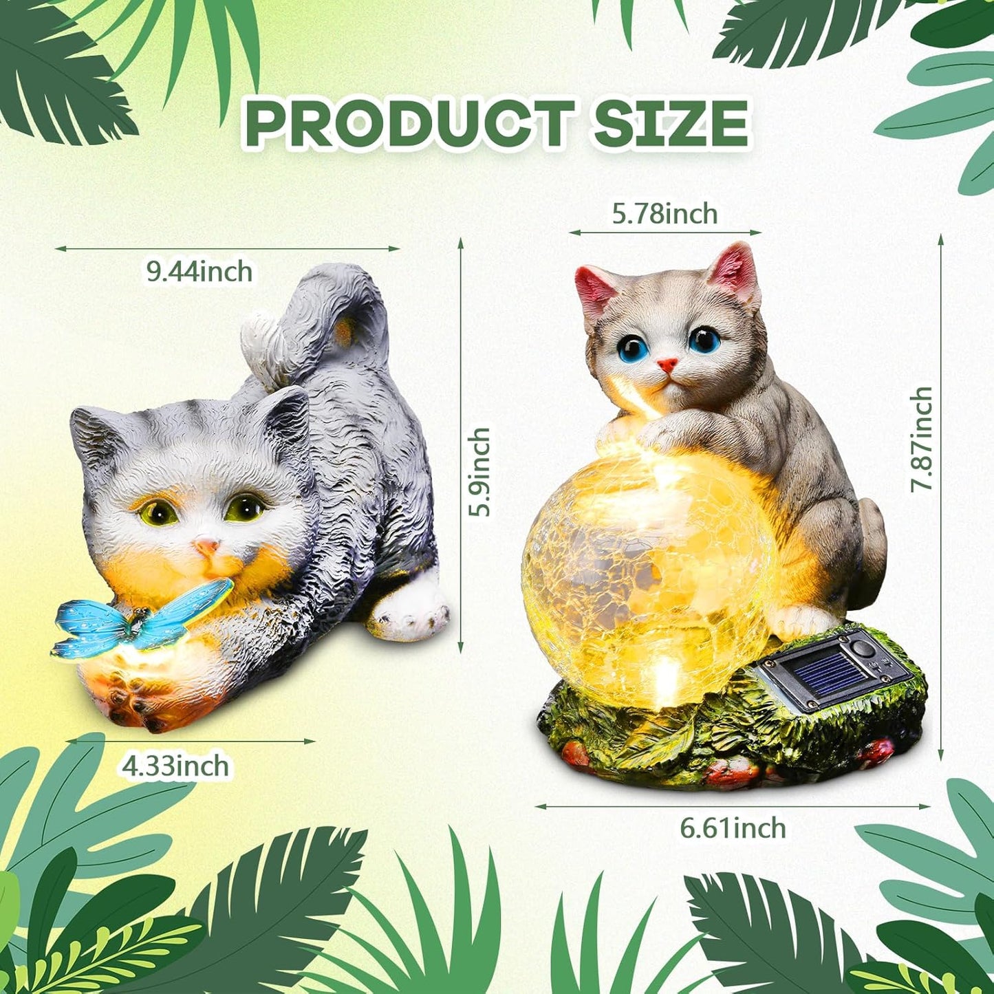 Suzile 2 Pack Solar Garden Cat Statue Lights – Outdoor Resin Cat Figurines with LED Solar Lights, Yard & Patio Decor, Cat Lover Gifts