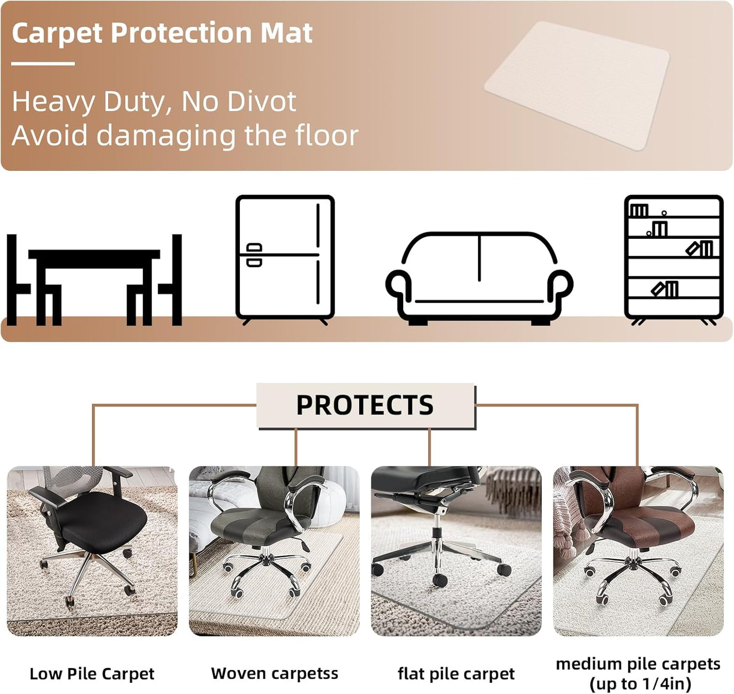 Office Chair Mat for Carpet Floor – 48" x 60", Heavy Duty Slip-Resistant Protector